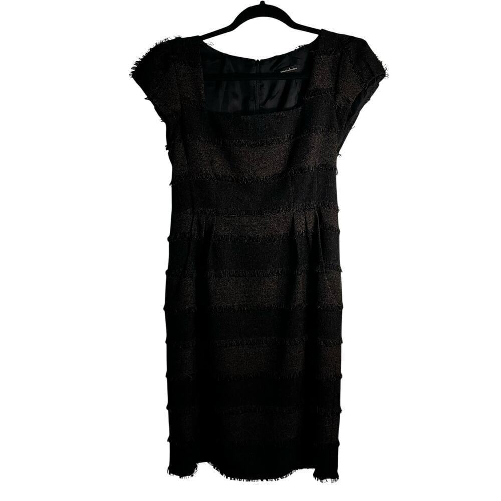 Nanette Lepore Black Fringe Sheath Dress Cap Sleeve Textured Bodycon Size 6